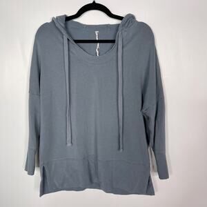 Alo XSmall Blue Pullover Hoodie Sweatshirt Scoop Neck Drawstring 3/4 Sleeve